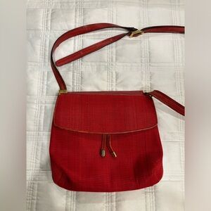 Vintage Red Straw Wood Crossbody Bag